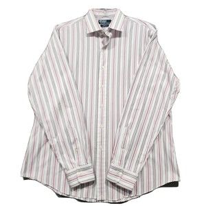Polo Ralph Lauren Shirt Mens XL White Pink Stripe Regent Custom Fit Long Sleeve